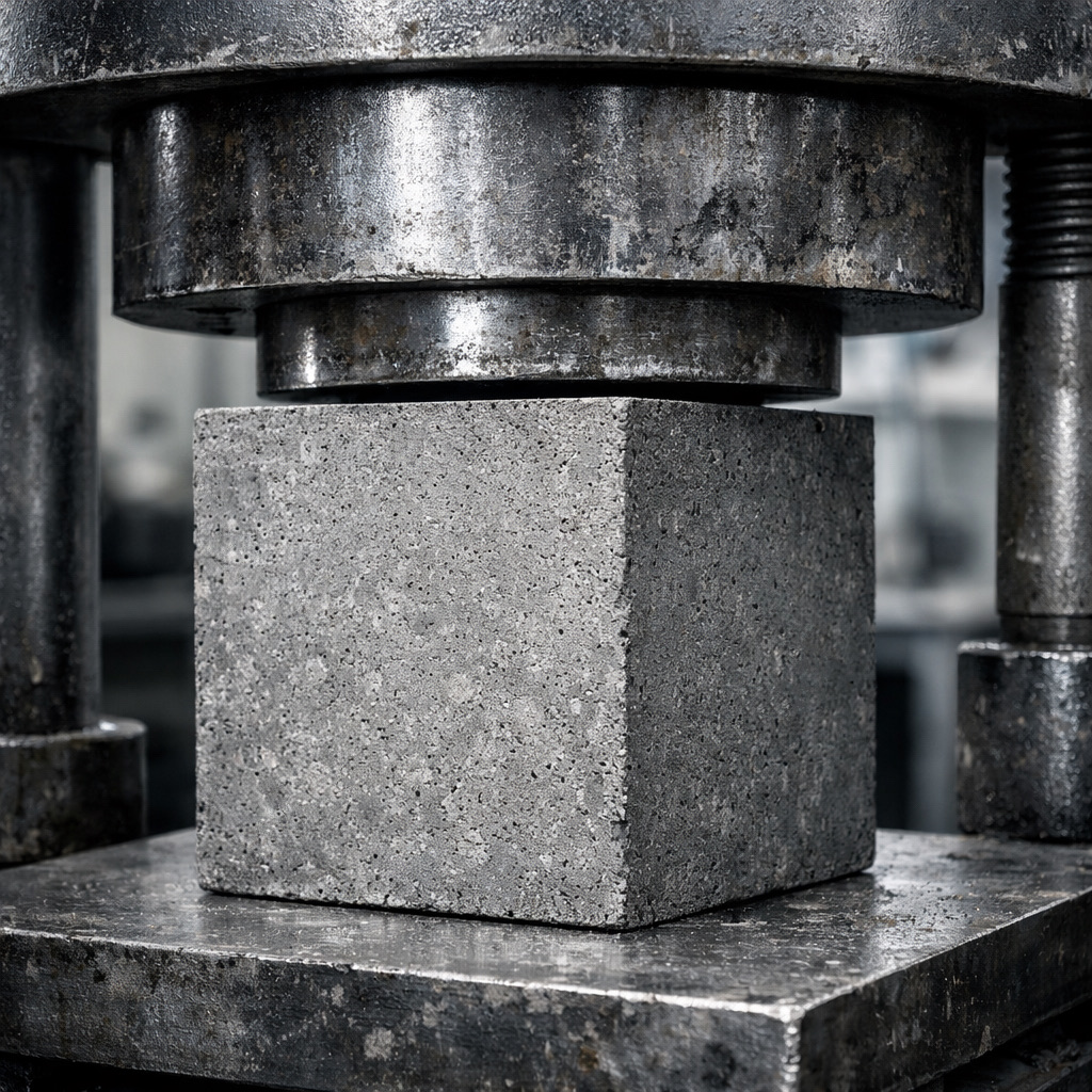 Процес тестування ремонтної суміші на міцність лабораторним пресом